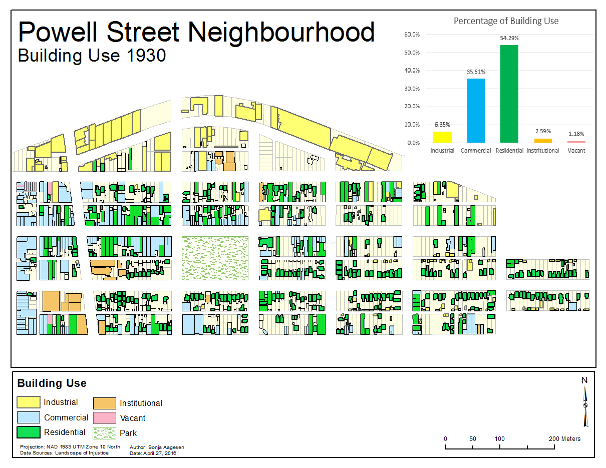2 dimensional map of land use by building on Powell St
