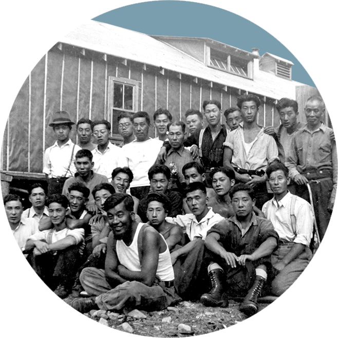Japanese Canadian men at the Griffen Lake Road Camp